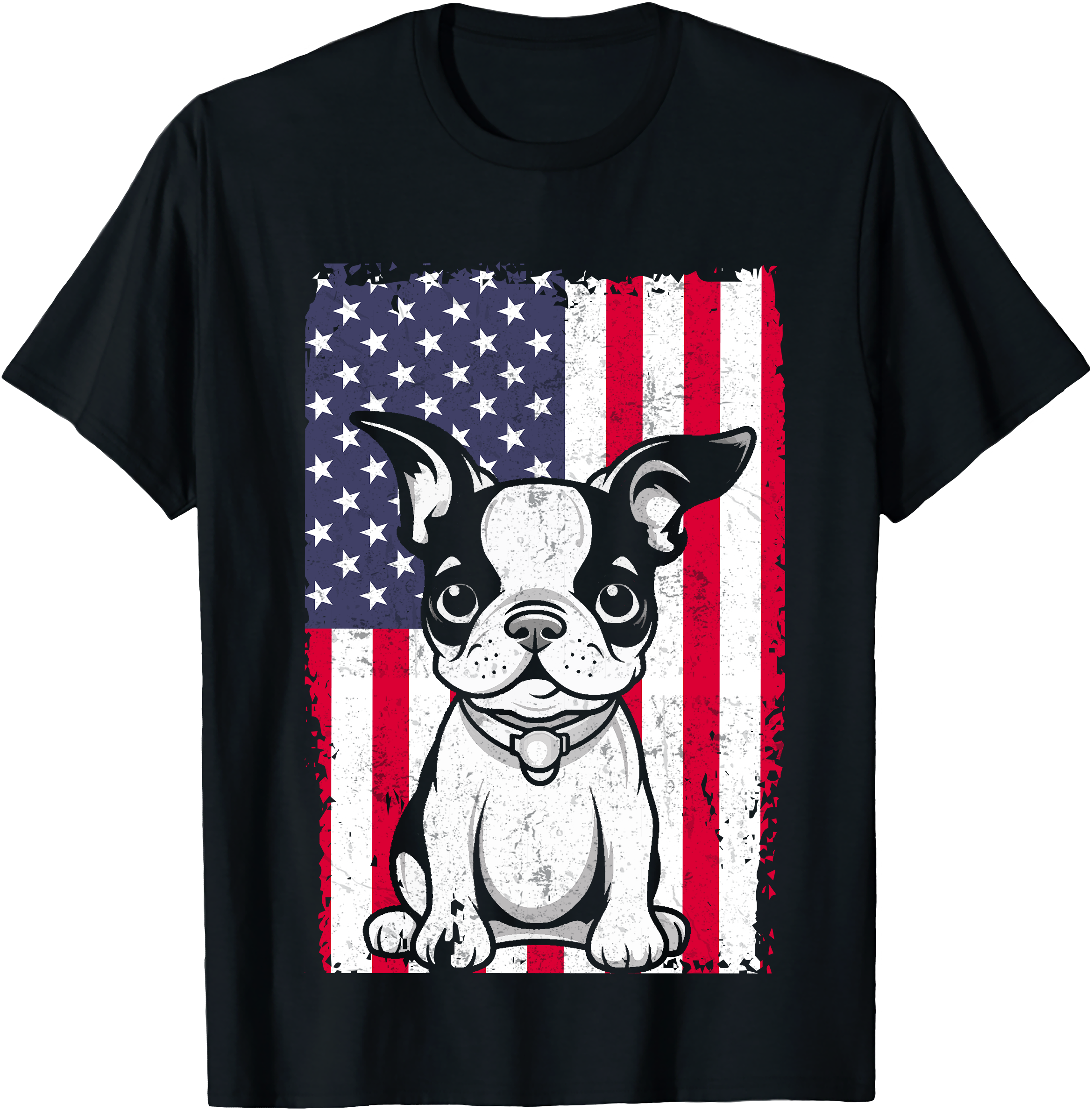 Boston Terrier Dog Lover American Flag Patriotic Tee