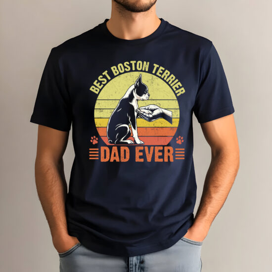 Navy-Main Best Boston Terrier Dad Ever - Funny Dog Lover Tee