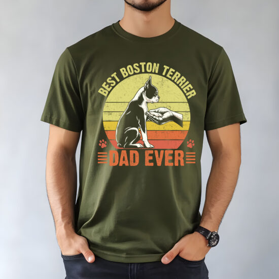 Olive-Main Best Boston Terrier Dad Ever - Funny Dog Lover Tee