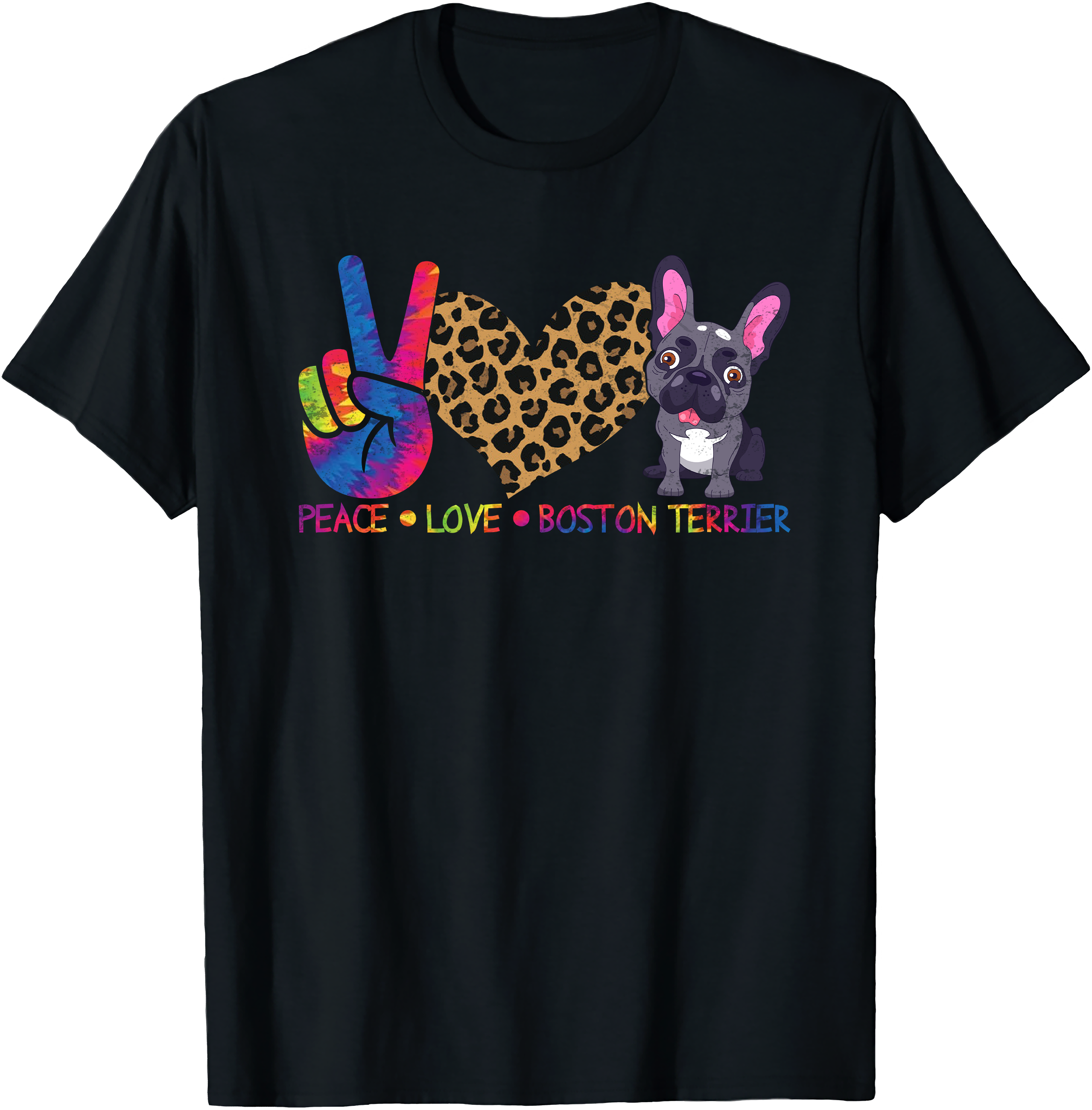 Peace Love Boston Terrier Tie-Dye Dog Lover Tee